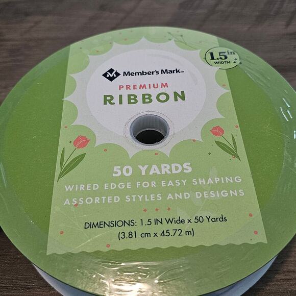 Members Mark Ribbon 50 Yards Wired Spring 1.5" 2.5" 3 Set Blue Truck Polka Dot - Picture 6 of 8